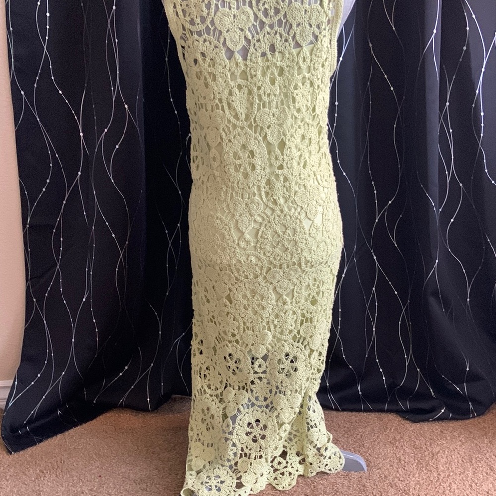 House of Harlow 1960 Lime Green Crochet Maxi Dress Boho Festival Beach - Picture 4 of 10
